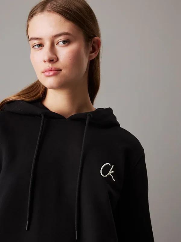 Sweat à capuche en coton éponge avec logo brodé - noir