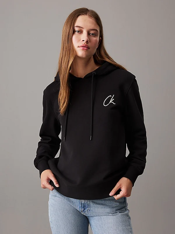 Sweat à capuche en coton éponge avec logo brodé - noir