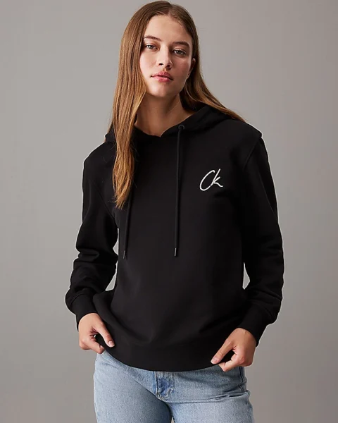 Sweat à capuche en coton éponge avec logo brodé - noir