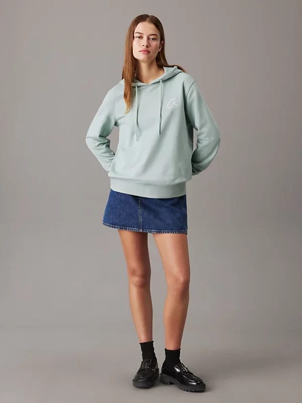 Sweat à capuche en coton éponge avec logo brodé - vert jade clair