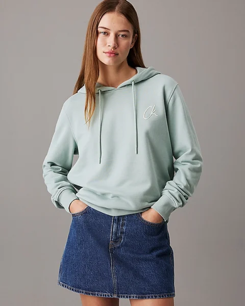 Sweat à capuche en coton éponge avec logo brodé - vert jade clair