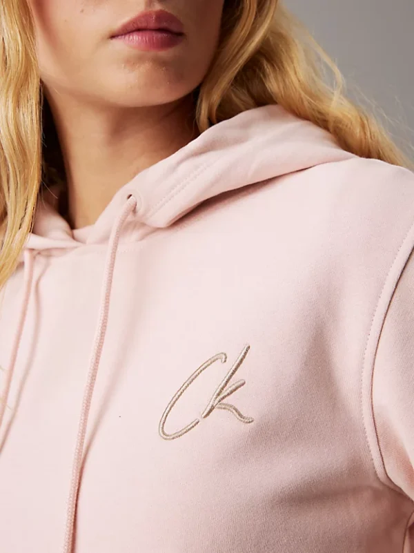 Sweat à capuche en coton éponge avec logo brodé - rose-orange clair