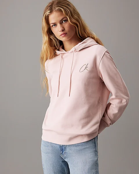 Sweat à capuche en coton éponge avec logo brodé - rose-orange clair