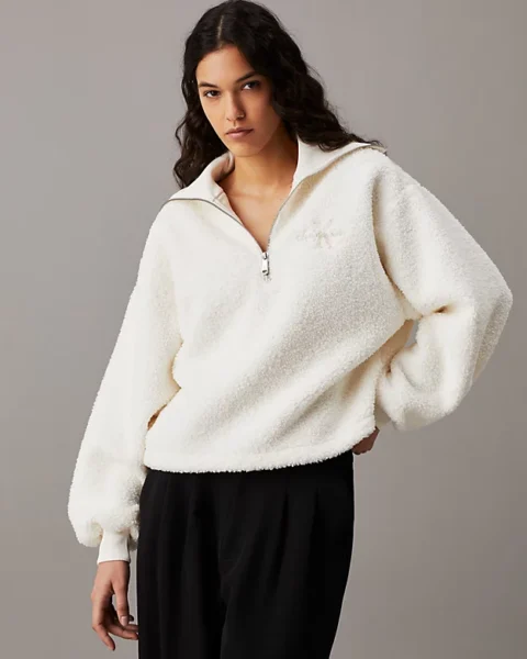 Sweat-shirt Douillet en Sherpa avec Demi-Zip – Idéal pour un Confort Chic